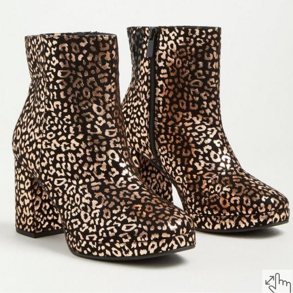 Torrid Block Heeled Bootie Metallic Leopard Print… - image 1